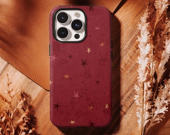 Vintage Burgundy Star Handyhülle - Distressed Grunge Aesthetic Cover für iphone 17 16 15 14 13 12 11 Pro Max, Samsung S26 S25 S24 Ultra