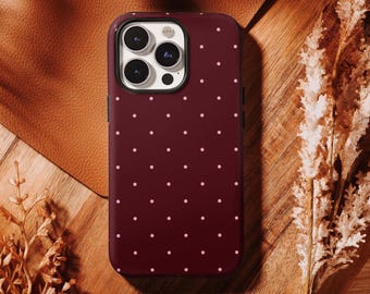 Elegante custodia per telefono a pois rosa bordeaux - Cover estetica Coquette per iPhone 17 16 15 14 13 12 11 Pro Max, Samsung S26 S25 S24 Ultra