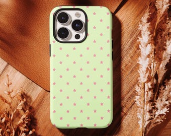 Custodia per telefono Coquette Pastel Light Green Pink Star, cover estetica preppy Y2K per iPhone 17 16 15 14 13 12 Pro Max, Samsung S26 S25 S24 Ultra