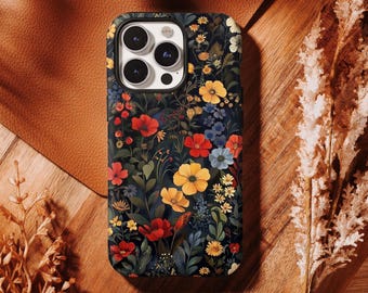 Custodia per telefono Midnight Garden Floral, custodia Cottagecore Dark Botanical Art, iPhone 17 16 15 14 13 12 11 Pro Max, Samsung S26 S25 S24 Ultra