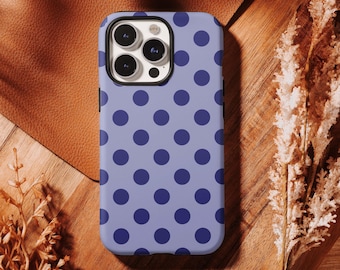 Lavender & Navy Polka Dot Phone Case | Minimalist Pastel Dotted Cover, for iPhone 17 16 15 14 13 12 Pro Max, Samsung S26 S25 S24 Ultra
