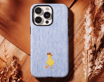 Custodia per telefono con anatra carina, custodia per iPhone a righe blu, cover Kawaii con anatra cowboy per iPhone 17 16 15 14 13 12 11 Pro Max, Samsung S26 S25 S24 Ultra