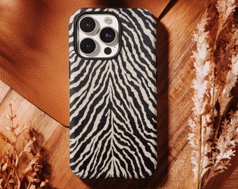 Custodia classica con stampa zebrata, stile vintage a strisce animalier bianche e nere, stile retrò con animali selvatici per iPhone 17 16 15 14 13 12 11 Pro Max, Samsung S26 S25 S24 Ultra