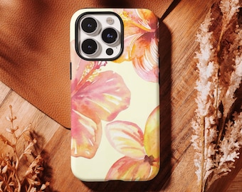 Aquarell Hibiscus Bloom Handyhülle - Minimalistische tropische Blumenhülle für iPhone 17 16 15 14 13 12 11 Pro Max, Samsung S26 S25 S24 Ultra