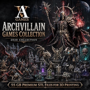 Archvillain Games Collection 2020, Fantasy Sci Fi STL-miniatyrer, Grimdark RPG-bordsskivor i 3D-format, krigsspelsmodeller