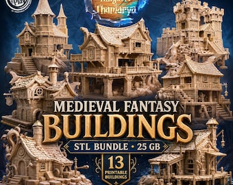 Ensemble STL Bâtiments médiéval-fantastique, Pack de terrain Cast n Play Royaume de Thamarya de 25 Go, fichiers d'impression 3D de table RPG