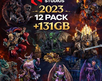 Mega Bundle 3D fantastique 2023 | Lot de 12 figurines de table et RPG | 131 Go de téléchargement numérique