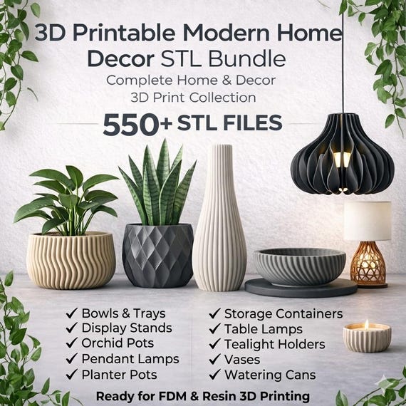 3D Printable Modern Home Decor STL Bundle - 550+ Files | Digital Download