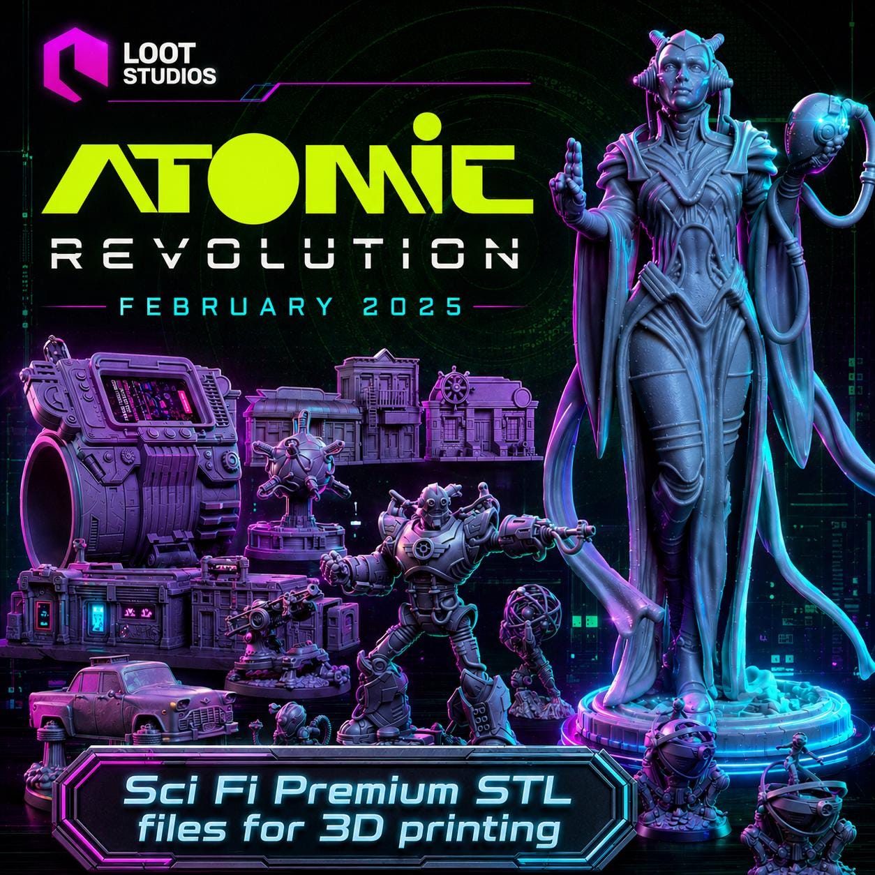 Retro Ride Stl Atomic Revolution Sci-fi STL Set, Retro Futuristic Terrain Miniatures ...