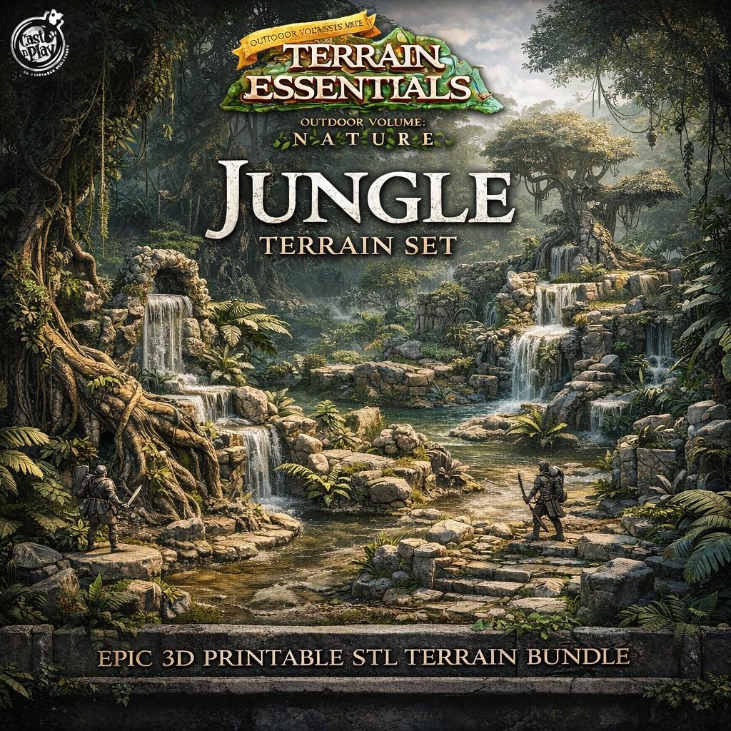 Jungle Terrain Set STL, Jungle Terrain Bundle, Trees Waterfalls River Tiles & Rocks, Tabletop Scenery for RPG Wargames
