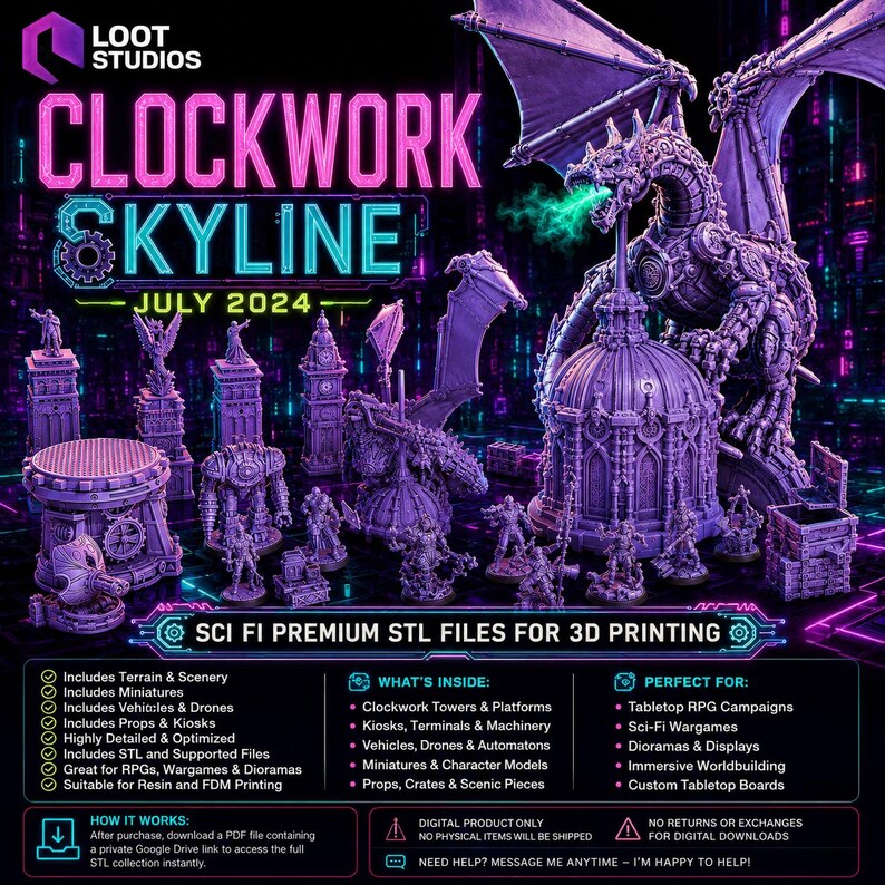 Clockwork Skyline Sci Fi STL Bundle, Cyberpunk Terrain, Miniatures ...