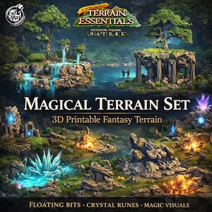 Magical Terrain Set STL, Fantasy Magic Terrain Bundle, Floating Islands, Crystal Runes, Tabletop Scenery for RPG Wargames, 3D Print Files