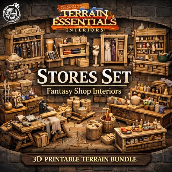 Stores Set STL, Fantasy Shop Interior Terrain Bundle, Tabletop Scenery for RPG Wargames, Modular Dungeon Town 3D Print Files