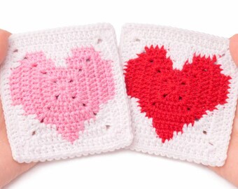 Herz Oma Quadrat Häkelanleitung | Valentine häkeln Quadrat | Niedliches Herz | Easy Oma Quadrat PDF | Häkeldecke Block PDF