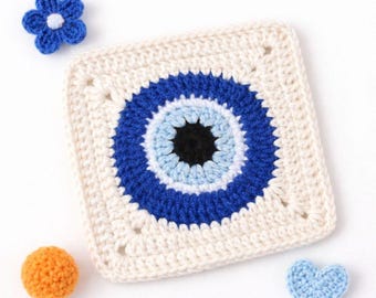 Evil Eye Grandma Square Häkelanleitung | Nazar Häkelquadrat | Modernes Häkelmotiv | Anfängerfreundliches PDF-Muster | Oma Quadrat Muster