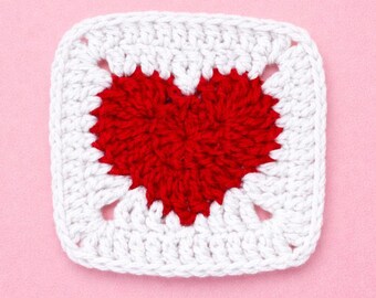 Herz Oma Quadrat Häkelanleitung | Valentinstag Häkelquadrat PDF | Häkelherz-Decke Muster | Easy Modern Grandma Square häkeln PDF