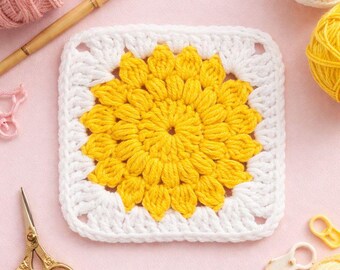 Sonnenblumen Oma Quadrat Häkelanleitung | Blumen Oma Quadrat PDF | Sonnenblume Häkelmuster | Anfänger häkeln Quadrat | Oma Quadrat PDF