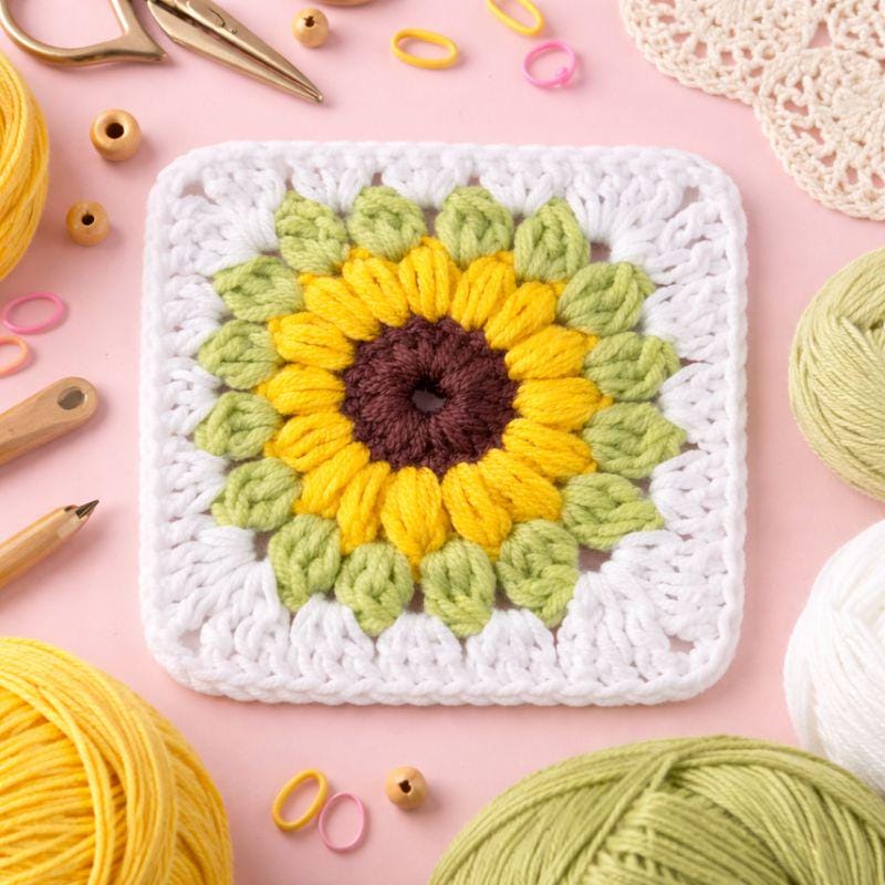 Sunflower Granny Square Crochet Pattern | Flower Granny Square PDF ...