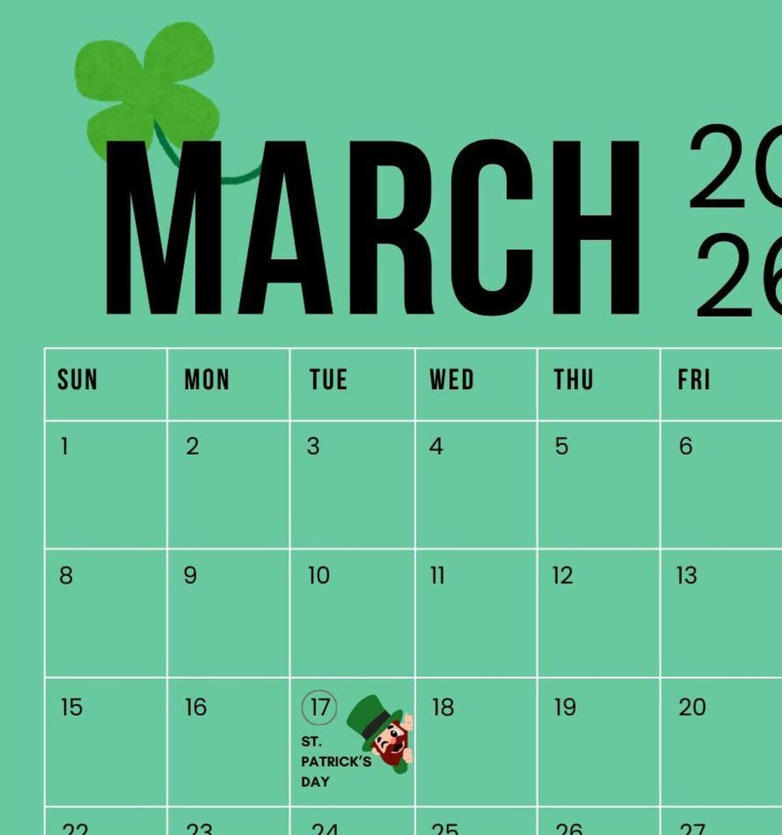 2026 Calendar - March (all Months Available Separately) - Etsy Australia