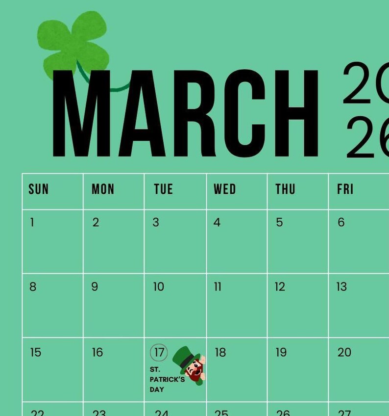 2026 Calendar - March (all Months Available Separately) - Etsy Australia