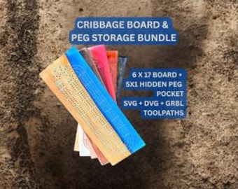 CNC Cribbage Board & Peg Storage Bundle SVG and DXF + Grbl Toolpaths (Digital file Download)