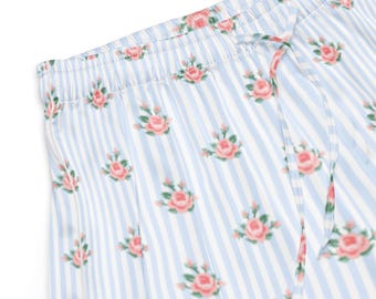 Floral Pajama Shorts | Silky Loungewear with Piping