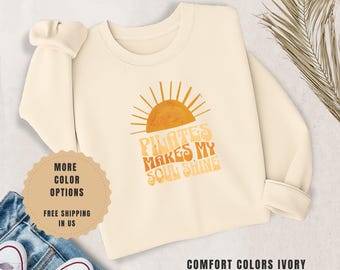 Pilates Makes My Soul Shine Sweatshirt – Retro Sunshine Pilates Sweatshirt – Cozy Pilates Apparel – Morning Pilates Gift