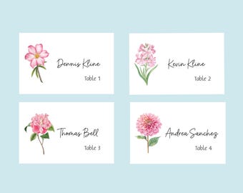 Pink place cards or escort cards, Tented and Personalized, Guest Seating, Wedding Reception, Guest Name Cards,