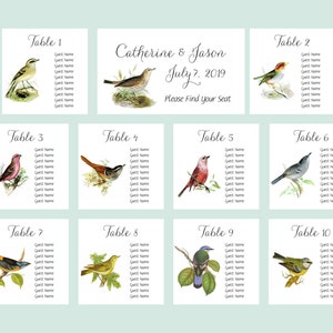 Bird Seating Charts, Table Seating Assignment Cards, Seating Information, Guest Seating Cards, Table Seating charts