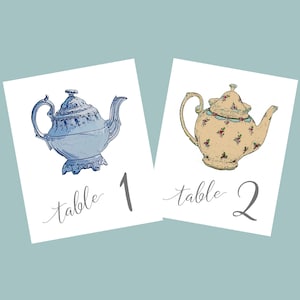 Teapot  Table Numbers, Teapot Table Tents,  Teapot Table Cards, Teapot Wedding Table Cards,Tea Table cards, Tea Table numbers, Teaparty