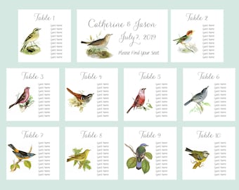 Bird Seating Charts, Table Seating Assignment Cards, Seating Information, Guest Seating Cards, Table Seating charts