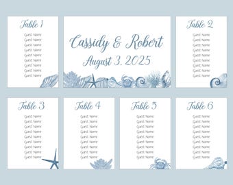Shell Numbered Seating Cards, Beach Seating Cards, Table Assignments, Table Numbers for guest seating, Shell Numbered Seating