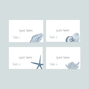 Shell  Place Cards, Sea Shell Escort Cards, Beach Theme, Wedding by the Sea,  Personalized or Blank placecards, Seller prints cards,