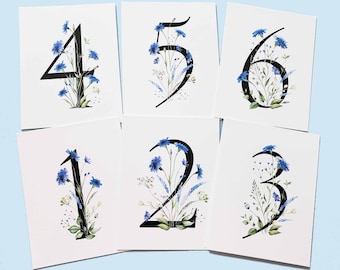 Wildflower Table Numbers, Blue Floral Wedding, Event Table Cards