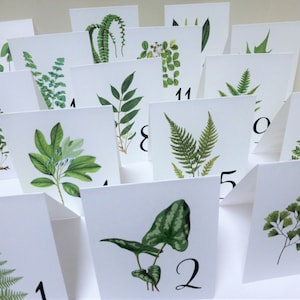 Woodland Leaf Table Cards, Botanical Table Tents, Woodland Leaf Numbers, Wedding Decor, Woodland Wedding Cards, Woodland Table Tents