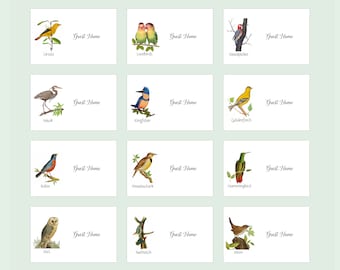 Bird place cards, Wedding Escort Cards, Multiple Illustrations, Folded or Flat Cards, Personalized Cards, Bird seating, Bird Club Event