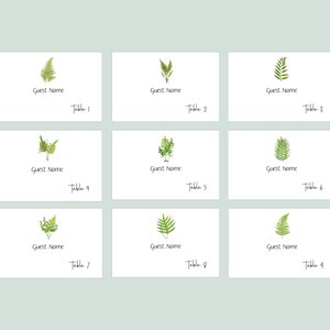 Fern place cards, Wedding Escort Cards, Seating Information, Fern Cards, Woodland Greenery Cards, Personalized Seating image 2