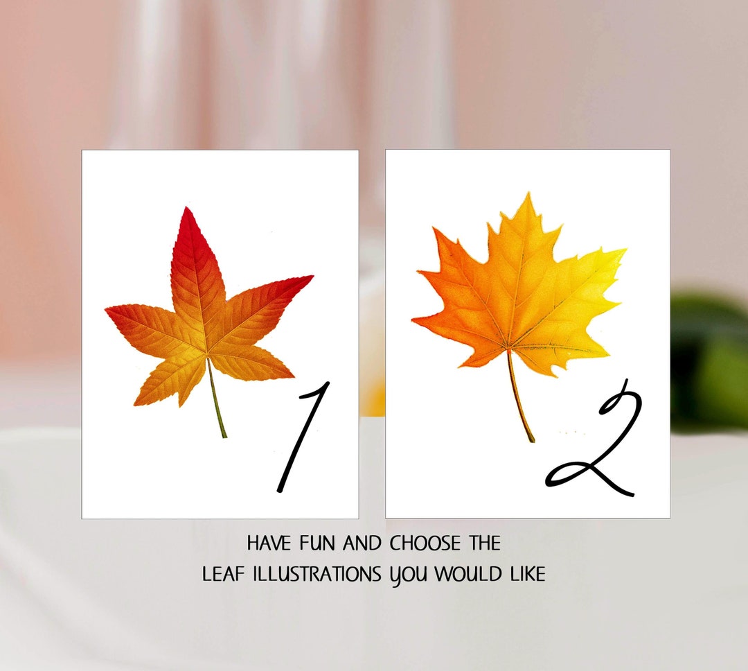 Autumn Leaf Table Numbers, Fall Table Cards, Autumn Wedding Table ...