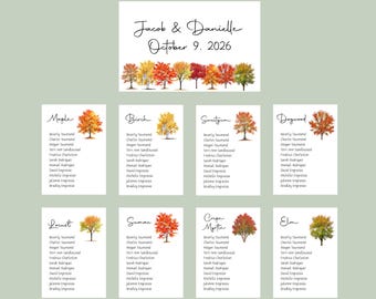 Autumn Tree Seating Cards, Autumn Wedding, Coordinates with Autumn Tree Table Cards,  Fall or Thanksgiving Seating Event, Harvest