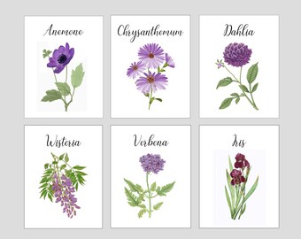 Purple, Lavender, Lilac, Plum, Violet Table Cards,  Flower Table Cards, Floral Tented Cards, Wedding Table Numbers, Garden Theme Cards