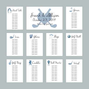 Golf Wedding Seating Charts, Golf Seating Cards, Golfing Seating Charts, Seating Assignment Cards, Golf Theme Table Seating, Sports Wedding
