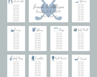 Golf Wedding Seating Charts, Golf Seating Cards, Golfing Seating Charts, Seating Assignment Cards, Golf Theme Table Seating, Sports Wedding