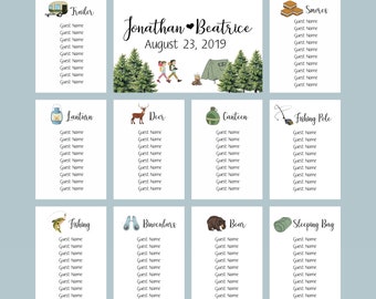 Camping Seating Charts, Table Assignment Cards, Seating Information, Guest Seating Charts Camping Seating Chart, Camp Seating Card