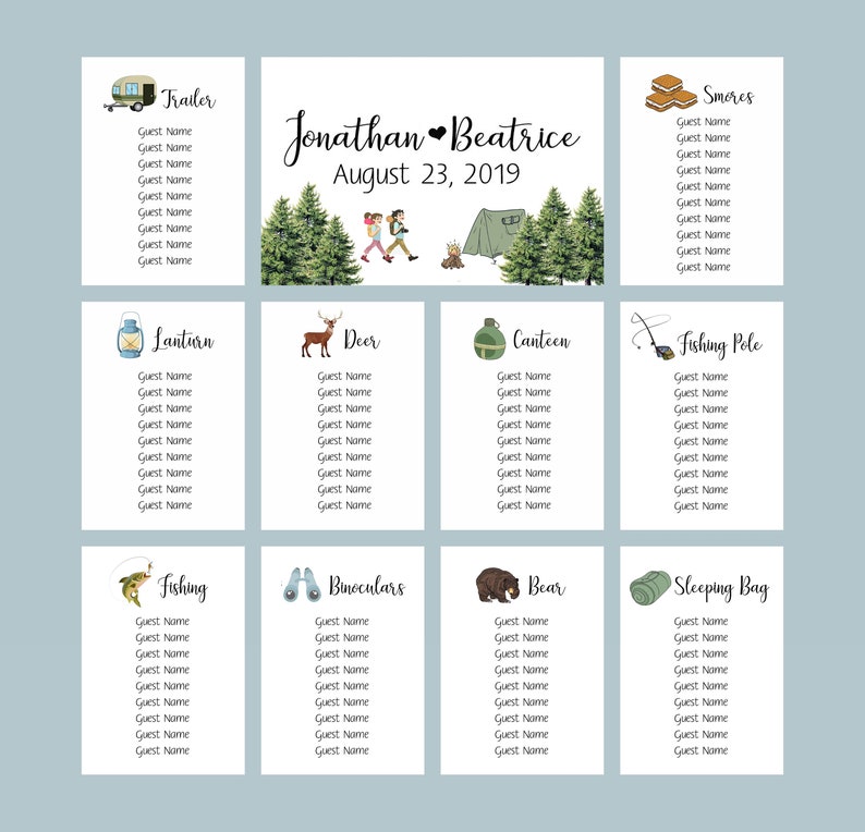 Camping Seating Charts Table Assignment Cards Seating - Etsy
