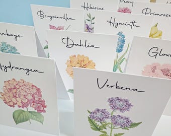 PASTEL Flower NAME Table Cards, Wedding Table Cards, Botanical Table Cards, Assorted Flower Cards, Wedding Decor, Tented or Flat Cards