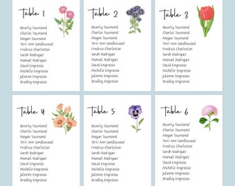 Flower Seating Cards, Floral Seating, Seating Cards by Table Number,  Assigned Seating Cards, Seating Chart, Seating Directions