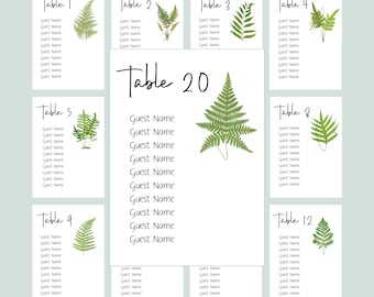 Fern  Seating Cards,  Personalized Seating Cards,  Chart, Seating Information, Guest Seating,  Woodland Seating Cards, Wedding Seating,