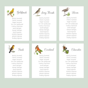 Bird Seating Cards, Table Seating Assignment Cards, Seating Information, Bird Seating Chart, Guest Seating Cards, Table Seating charts