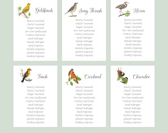 Bird Seating Cards, Table Seating Assignment Cards, Seating Information, Bird Seating Chart, Guest Seating Cards, Table Seating charts