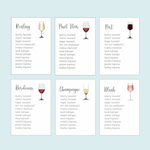 Wine Seating Cards, Vineyard or Wine Theme Reception, Wedding Guest List, Seller prints cards, Wine Connoisser Party, Wine Tasting Event